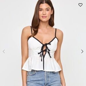 L*SPACE Women’s White Peplum Tie-Front Camisole with Black Trim Size M NWT